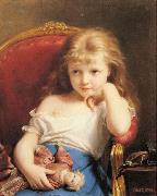 Fritz Zuber-Buhler Young Girl Holding a Doll Germany oil painting artist